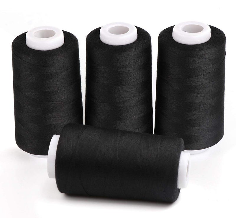 ilauke 4 x 3000 Yards Serger Thread Spools Black Polyester Sewing Threads Overlock Cone - Image 1